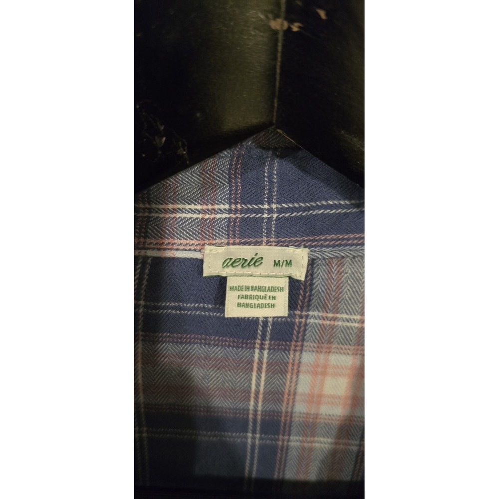 Aerie‎ Vintage Wash Blue Pink Plaid Western Snap Front Flannel Shirt sz M - Picture 5 of 5